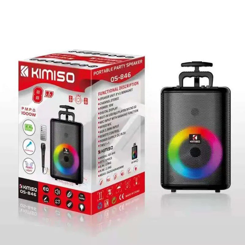 خرید و قیمت اسپیکر چمدانی مدل KIMISO QS-846 ا KIMISO QS-846 wireless 8inchoutdoor lighting speaker + microphone | ترب