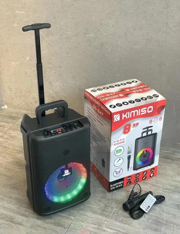 خرید و قیمت اسپیکر چمدانی مدل KIMISO QS-846 ا KIMISO QS-846 wireless 8inchoutdoor lighting speaker + microphone | ترب