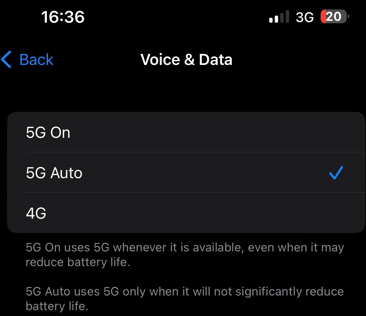 2G/3G/4G can not be selected separately ...