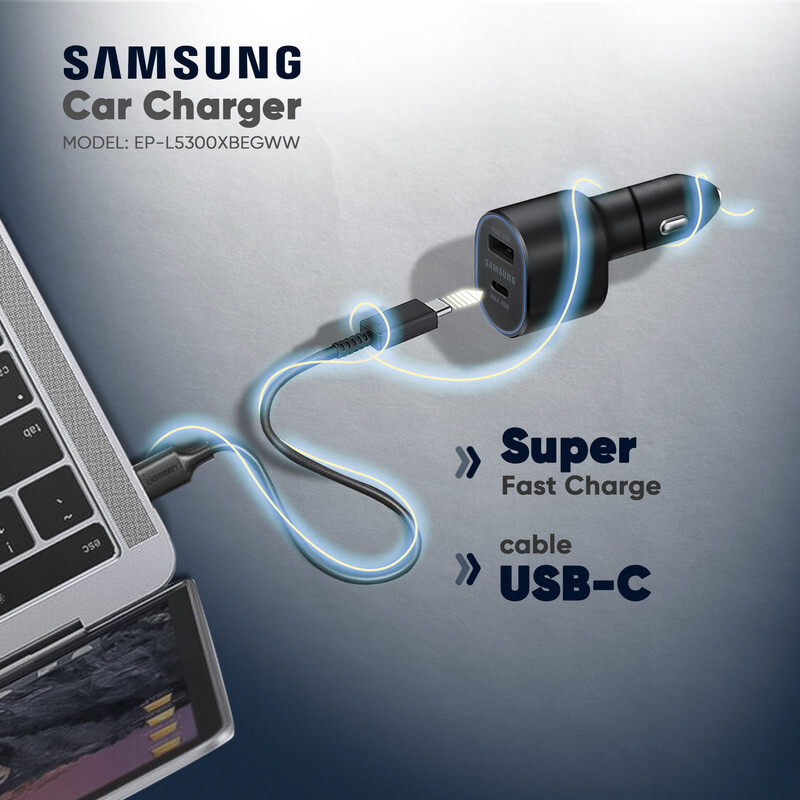 شارژر فندکی سامسونگ مدل EP-L5300XBEGWW به همراه کابل تبدیل USB-C کپی - باگارانتی معتبر