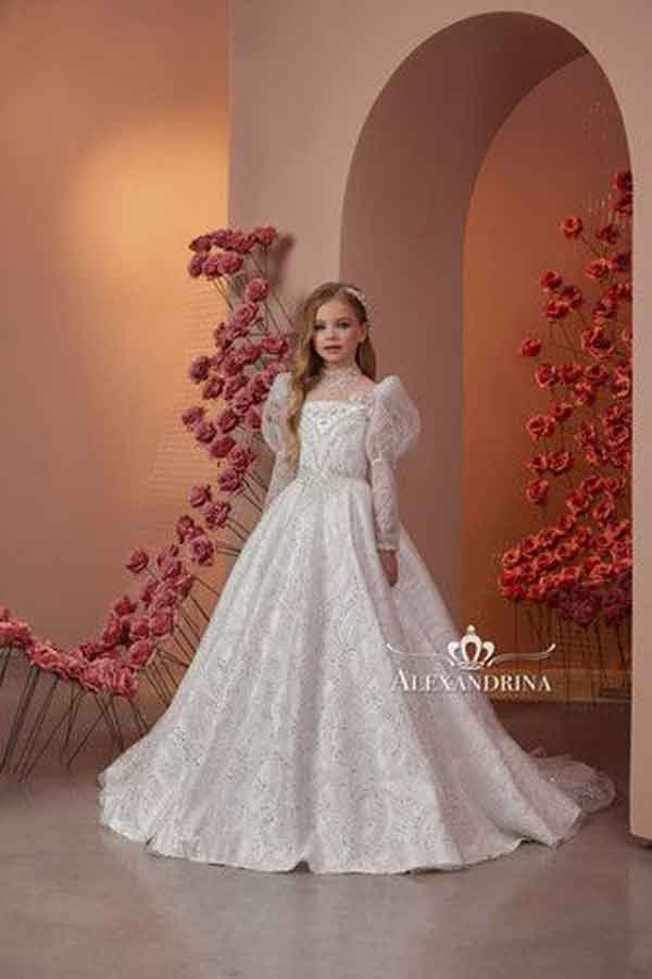 مدل لباس عروس بچه گانه پرنسسی پفی زیبا و ارزان رنگی و سفید رنگ - چلوگوشت