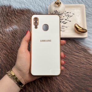قاب گوشی Galaxy A20 / Galaxy A30 سامسونگ ژله ای مای کیس طرح Gold Line دورطلایی محافظ لنز دار سفید کد 15587 - قاب سنتر