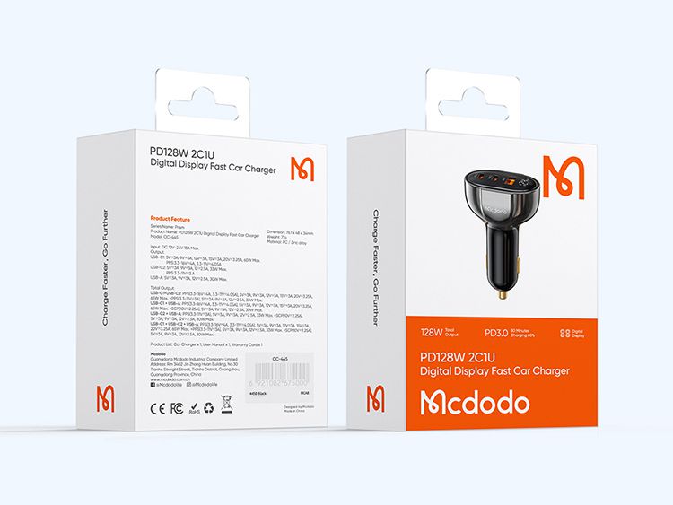 خرید شارژر فندکی 3 پورت 128 وات مک دودو مدل MCDODO CC-4450 - جانبی 360