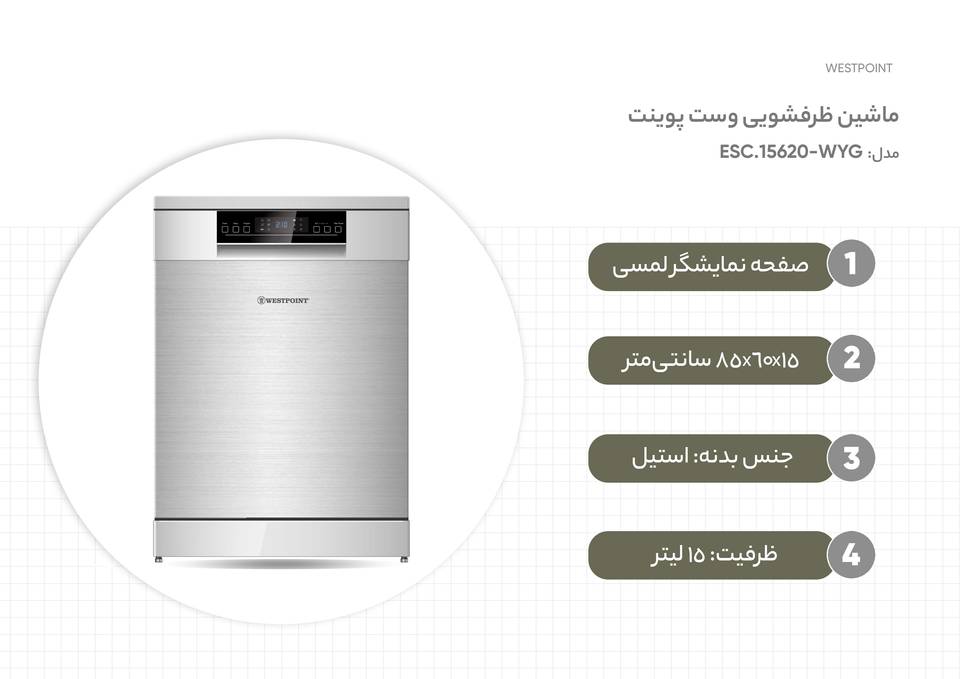 قیمت و خرید ماشین ظرفشویی وست پوینت مدل WYG-15620.ESC