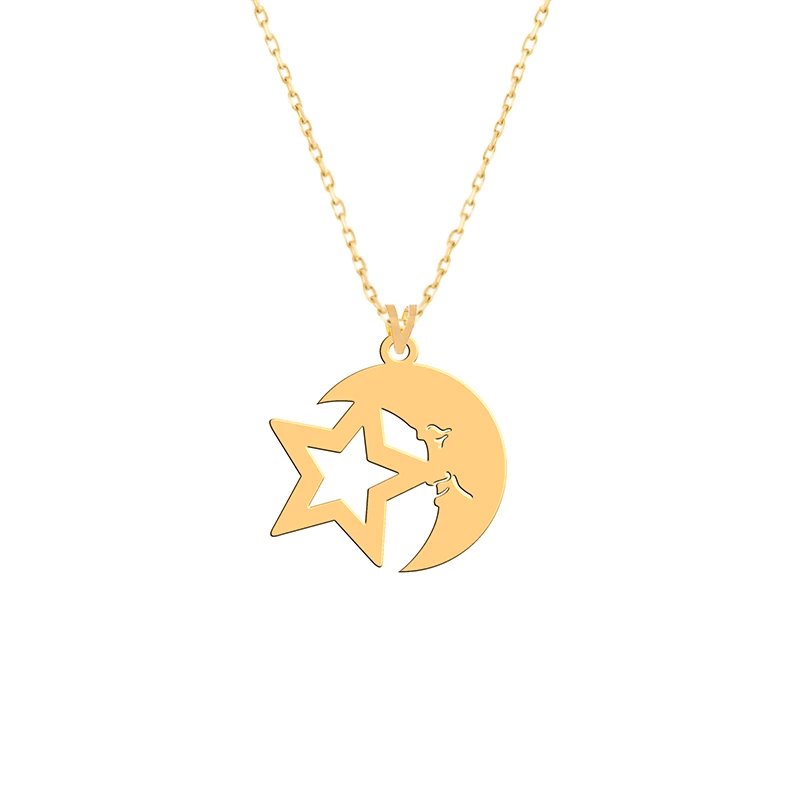 قیمت و خرید گردنبند طلا 18 عیار زنانه فرشته مدل ماه و ستاره WNLZ-000143