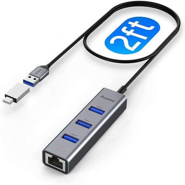 هاب USB 3.0 و مبدل USB/USB-C به شبکه (LAN Ethernet) مدل Aceele