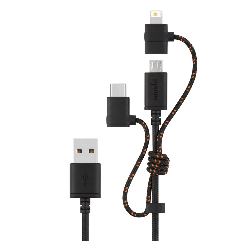 قیمت و خرید کابل تبدیل USB به microUSB / لایتنینگ / USB-C موشی مدل M-85 طول1 متر