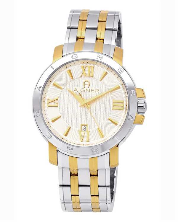 خرید ساعت مچی مردانه عقربه ای نقره ای طلایی مدل A09116 Aigner