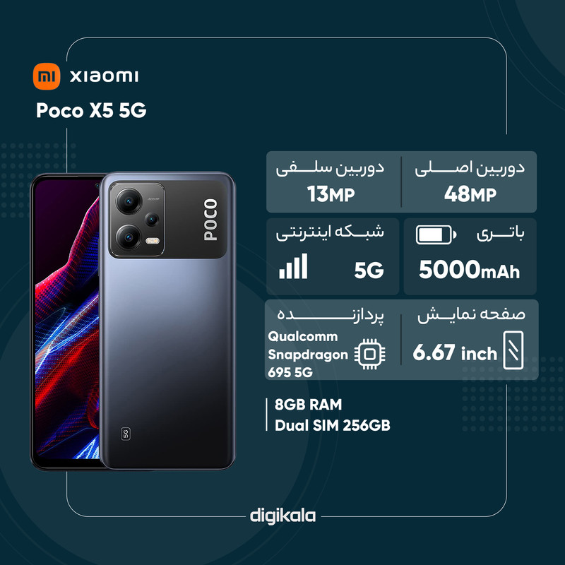 قیمت و خرید گوشی موبایل شیائومی مدل Poco X5 5G دو سیم کارت ظرفیت 256گیگابایت و رم 8 گیگابایت - گلوبال