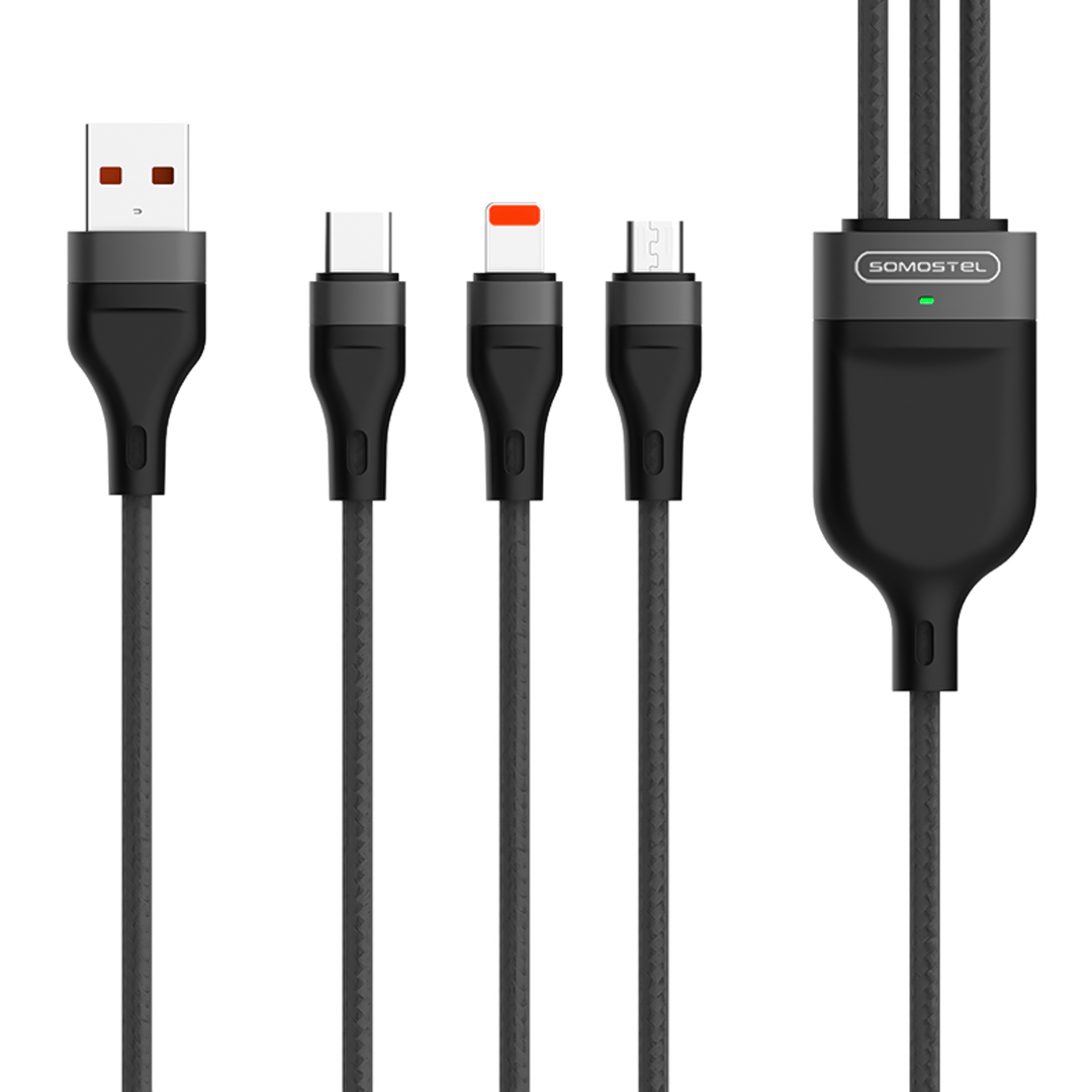 قیمت و مشخصات کابل تبدیل USB به microUSB / USB-C / لایتنینگ سوموس تل مدلBW14 طول 1.2 متر - زیراکو