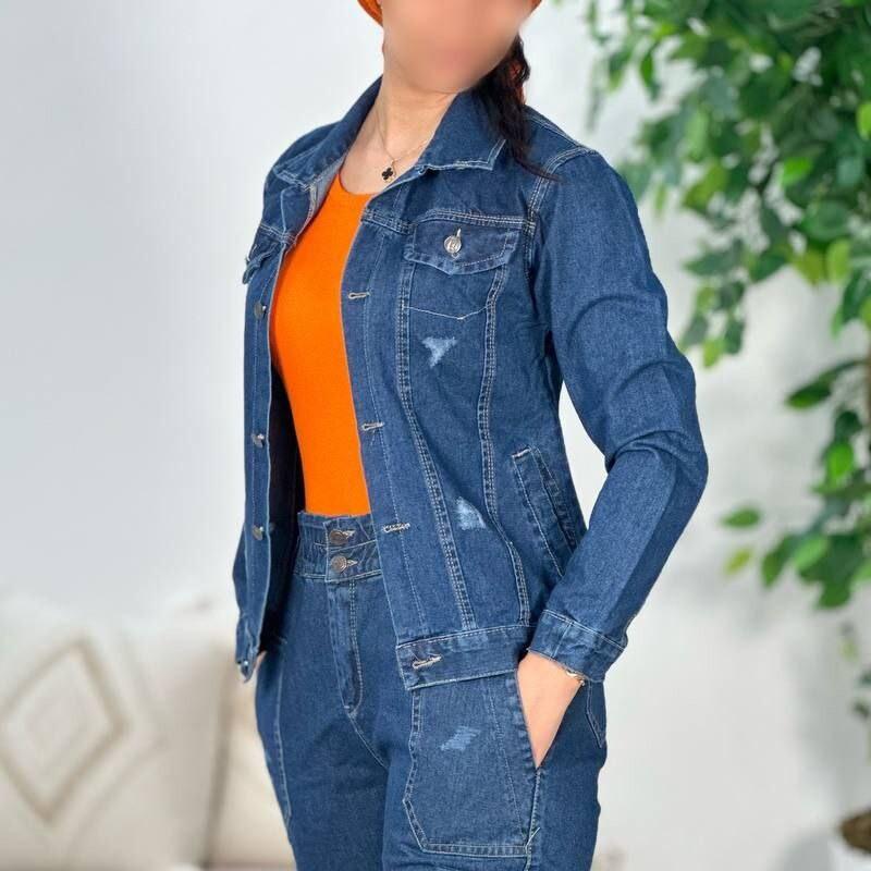 کت جین زنانه سایز بزرگ سنگشور شده جین اصلی ضخیم ارسال رایگان کت لی زنانه مانتوجین کوتاه اسپرت سایز 44 تا 50 | کالندز