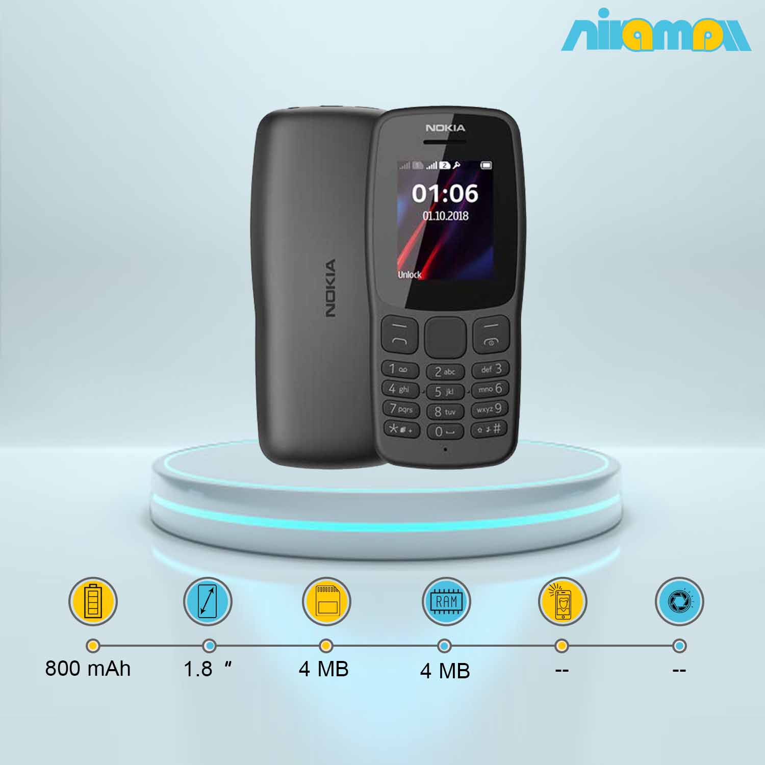گوشی موبایل نوکیا مدل 106 دو سیم‌ کارت ظرفیت 4 مگابایت و رم4 مگابایت -نیوامال