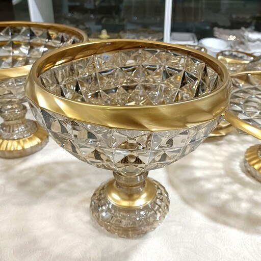 خرید و قیمت سرویس پذیرایی مدل اکومارین شیشه شامپاینی لب طلا پایه شیشه ای6نفره | ترب