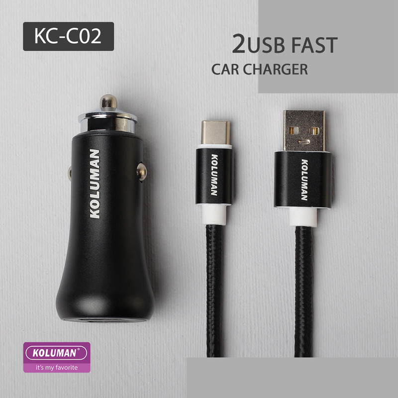 قیمت و خرید شارژر فندکی کلومن مدل KC-C02 همراه کابل USB-C