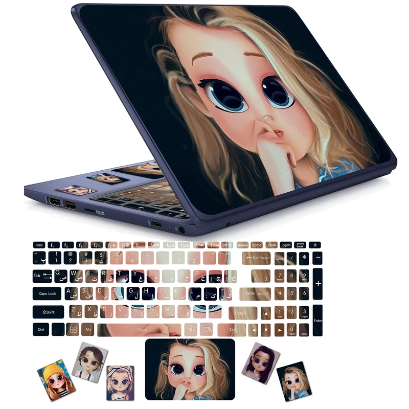 قیمت و خرید استیکر لپ تاپ راتیانا مدل cute girl 01 مناسب برای لپ تاپ 15 تا17 اینچ به همراه برچسب حروف فارسی کیبورد