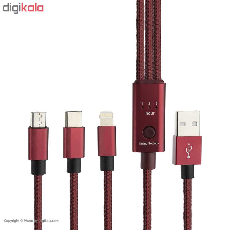 قیمت و خرید کابل تبدیل USB به microUSB /لایتنینگ/ USB-C مدل QC-200 طول 1.2متر