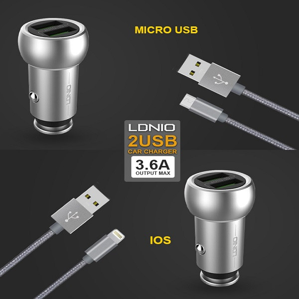 قیمت و خرید شارژر فندکی الدینیو مدل C401 به همراه کابل تبدیل USB-C /microUSB