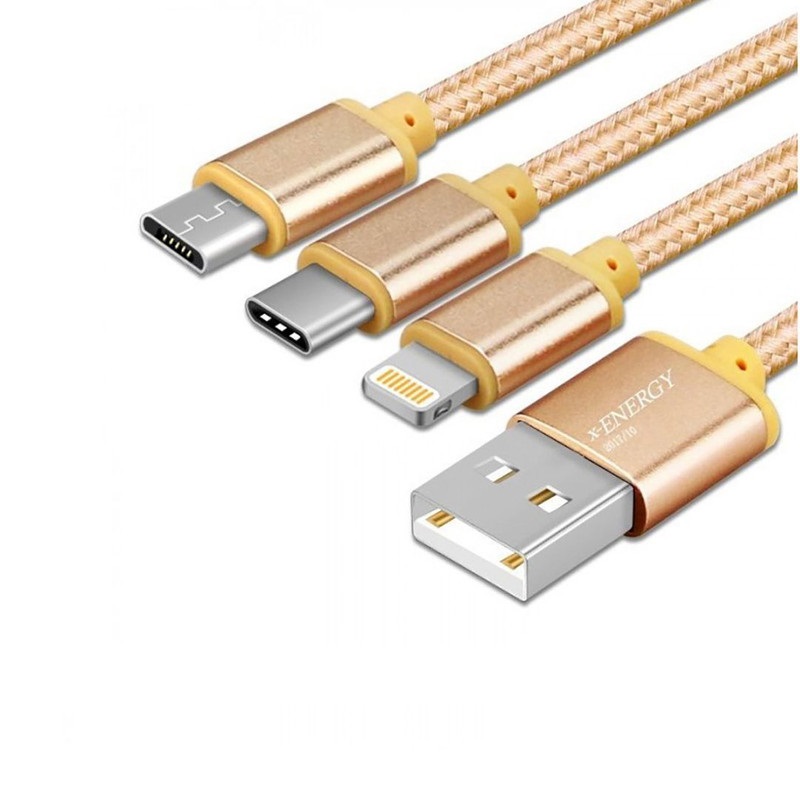 کابل تبدیل USB به microUSB / لایتینگ /USB-C ایکس-انرژی مدل X-303 طول 1 متر| اردیکالا