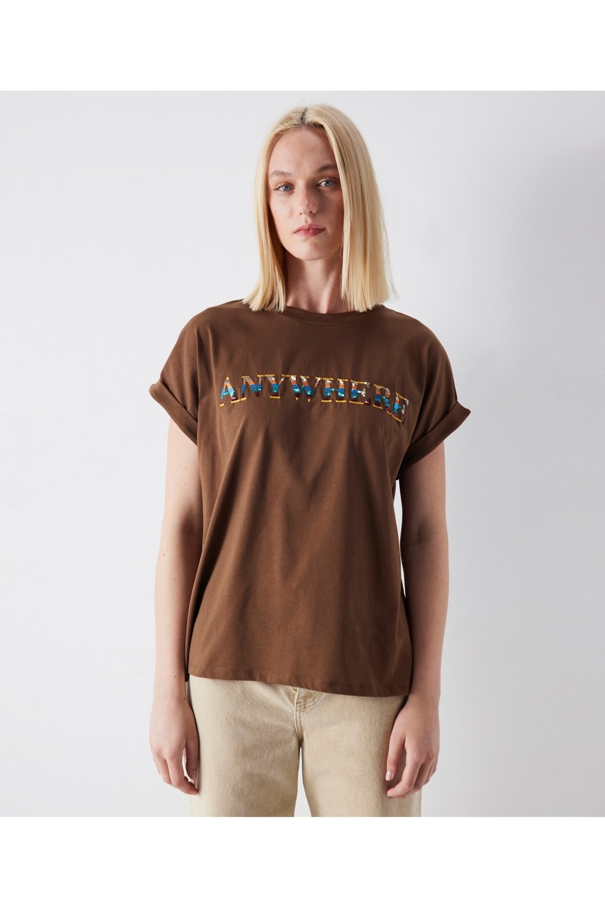 خرید اینترنتی تی شرت آستین کوتاه زنانه قهوه ای برند ipekyol IS1230070189074
