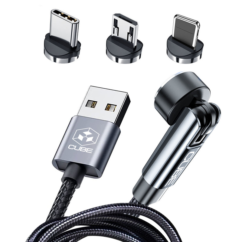 قیمت و خرید کابل تبدیل مغناطیسی USB به MicroUSB / USB-C /لایتنینگ کیوب مدلD 360 طول 1 متر