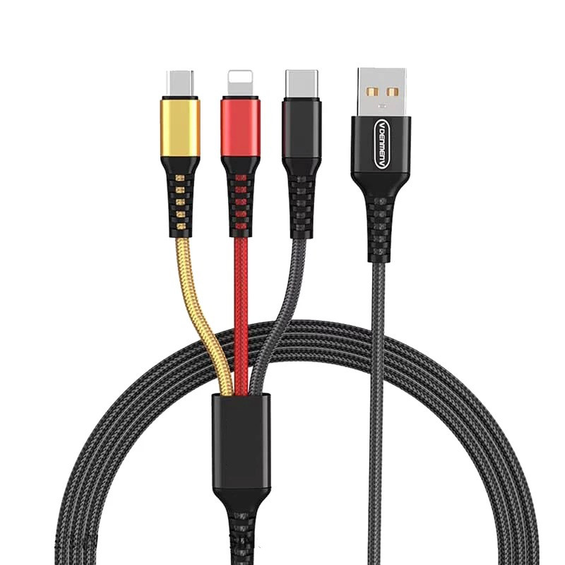 قیمت و خرید کابل تبدیل USB به لایتنینگ/USB-C/microUSB دنمن مدل VDENMENV طول1.2 متر