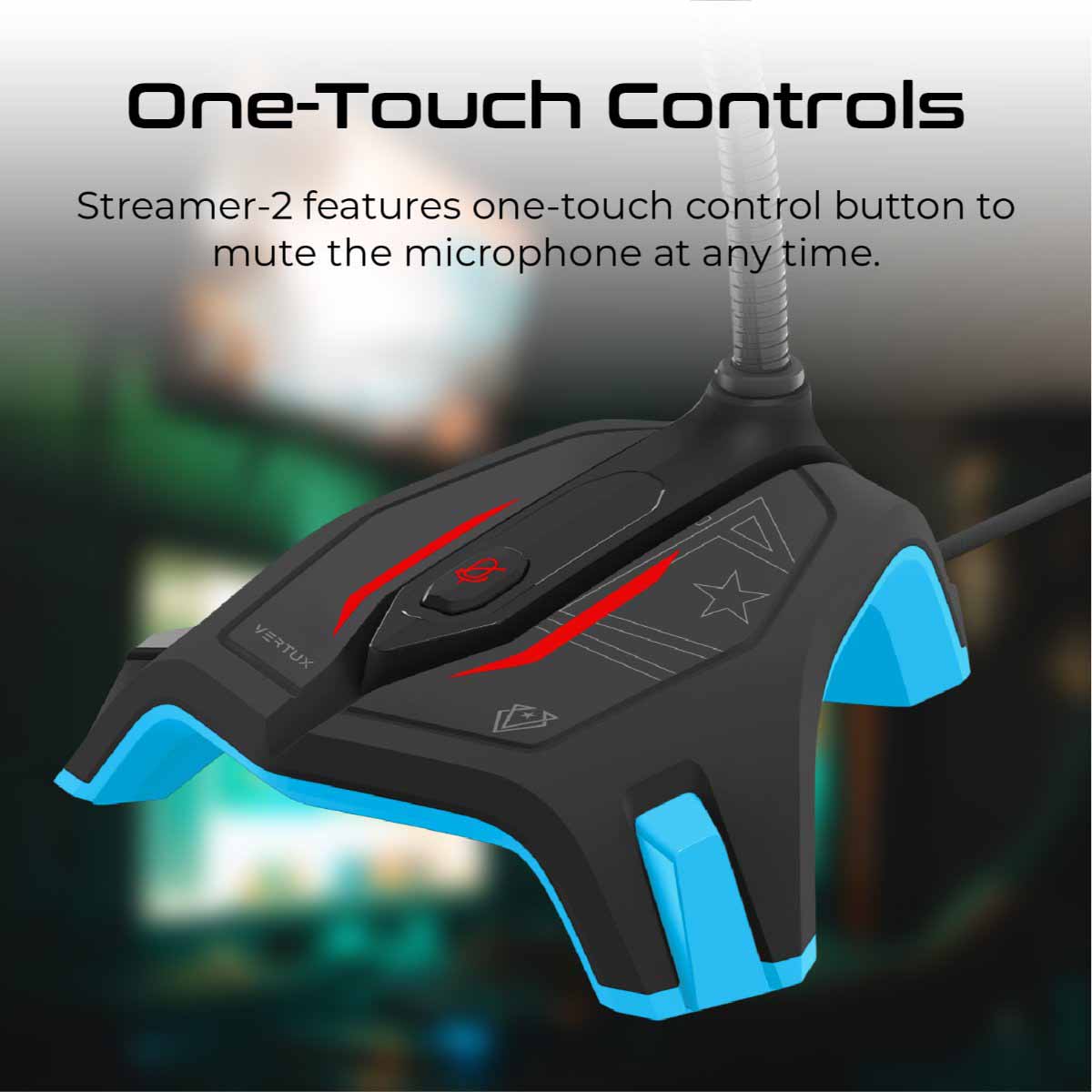 میکروفن گیمینگ ورتوکس آبی MICROPHONES Gaming Vertux Streamer-2 Omni-DirectionalDistortion Free BLUE | دراگون شاپ