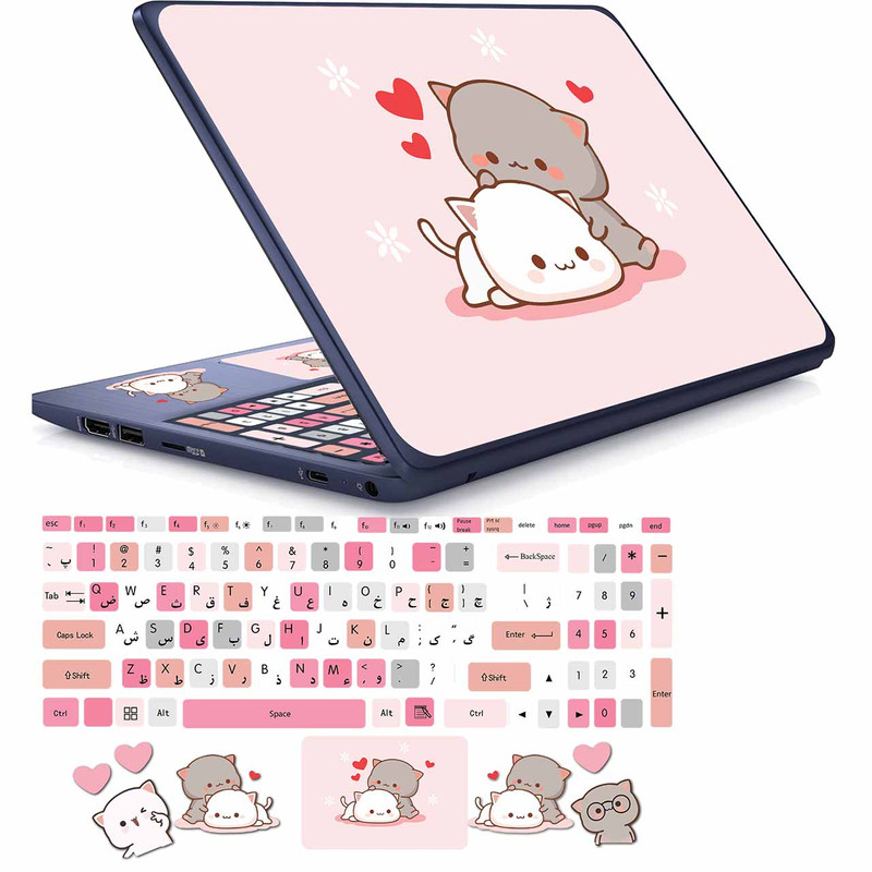 قیمت و خرید استیکر لپ تاپ مدل cute cat 03 مناسب برای لپ تاپ 15 تا 17 اینچبه همراه برچسب حروف فارسی کیبورد