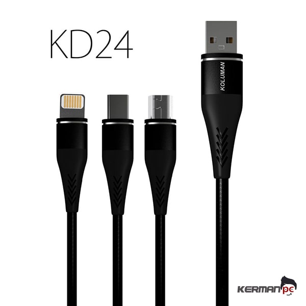 کابل تبدیل USB به لایتنینگ/microUSB/USB-C کلومن مدل KD-24 طول 1.2 متر -کالا 45 فروشگاه اینترنتی لوازم جانبی
