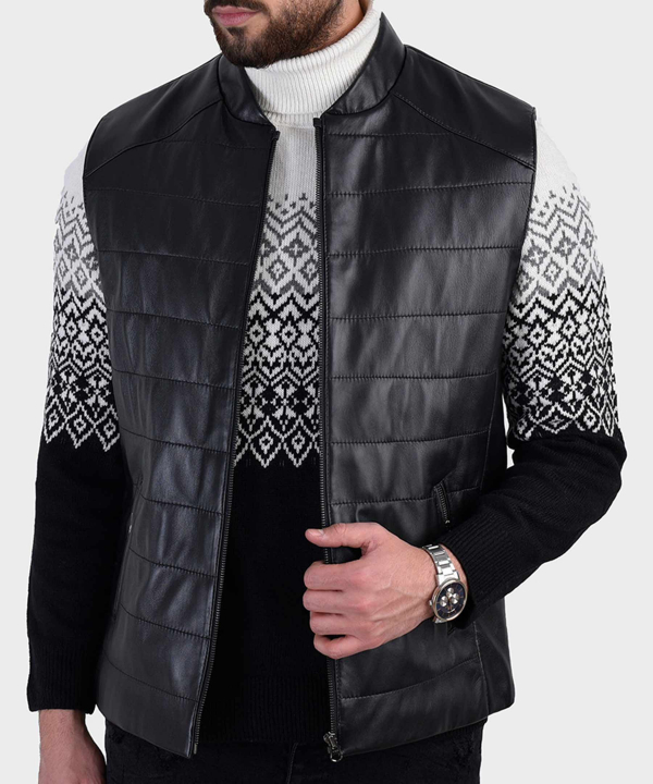 جلیقه چرم طبیعی مردانه چرم مشهد Mashad Leather کد W0515|رنگ مشکی-بانی مد